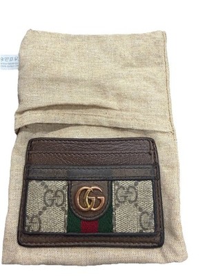 GUCCI Ophidia GG Card Case Beige Brown Supreme Leather 523159 Auth Used