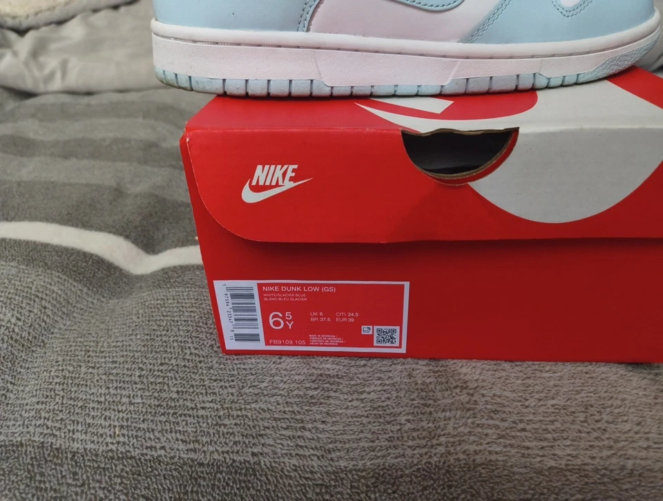 Nike Dunk Low Blanco/Azul Glaciar Talla 6.5y Foto 2 de 4