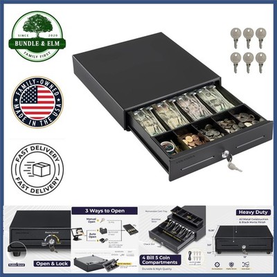 Durable Metal Cash Drawer for Small Business with Removable Coin Compartment