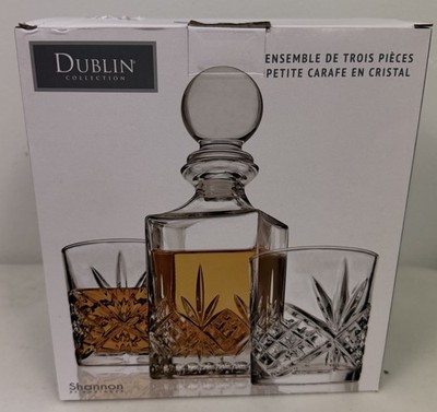 Shannon Dublin Crystal | 3 Pc Decanter Set | Whiskey Glasses