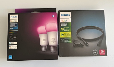 Philips Hue A19 E26 White & Color LED Bulbs 2-Pack  + LowVolt Cable LOT NEW