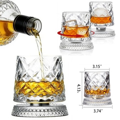 Spinning Whiskey Glasses 4Pcs Set 9.5Oz Lead-Free Rotatable Men's Gifts