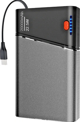 20000mAh Power Bank 22.5W Fast Charge Metal Case Built-in USB-C Cable for Phone