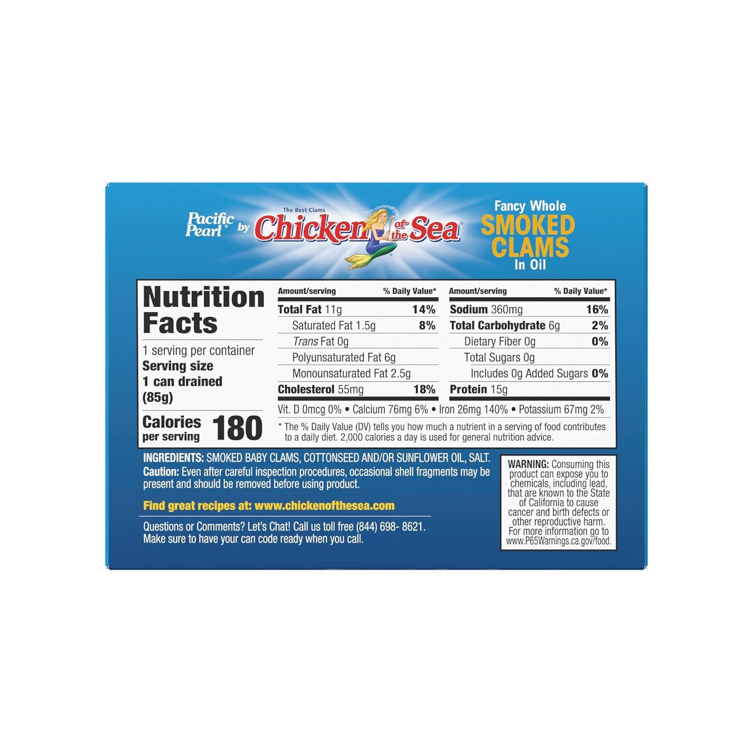 Pacific Pearl Fancy Whole Smoked Clams in Oil 3.75 oz (Pack of 12) 