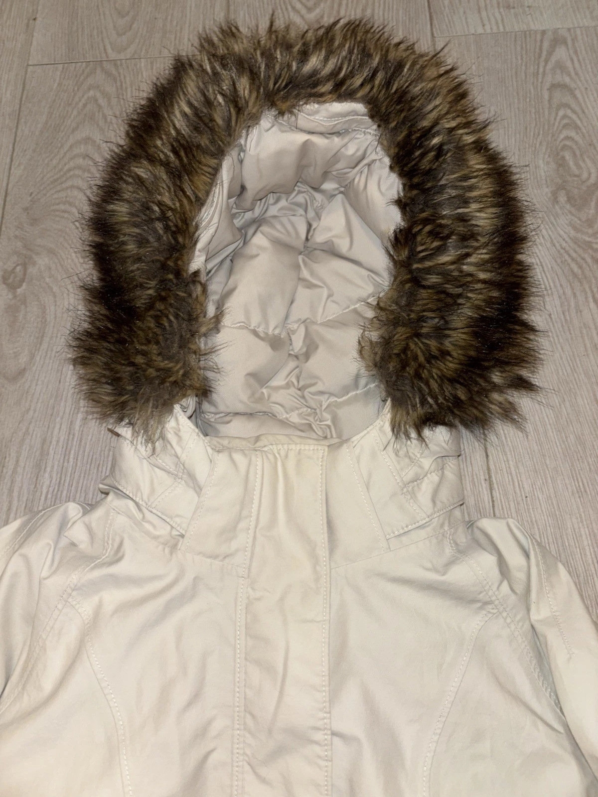 OFF WHITE The north face hyVent Parka donna taglia large bianco sporco felpa con cappuccio pelliccia sintetica