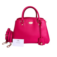 Coach Deep Pink Leather Satchel Crossbody Bag Double Handle Gold Hardware