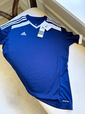 Adidas Climacool -New Boys V-Neck Mesh Soccer Jersey T-Shirt Blue/White Youth L