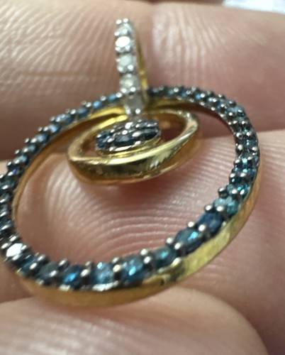 STUNNING Gemporia 10ct Yellow Gold 0.33ct Blue & White Diamond Pendant Oval - Picture 15 of 20