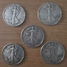 Lot of 5 $2.50 Walking Liberty Half Dollars - Mixed Dates - 90% silver