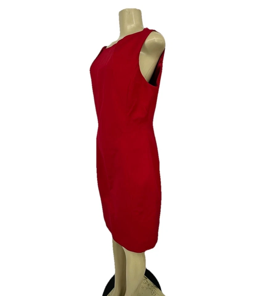 Tahari Size 10 Women Red Holiday Sheath Dress Sleeveless Pleated Neck Lined S24 - Image 3 of 4