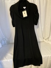 Jaclyn Smith Black Sweater Dress Large Cowl Neck Puff Short Sleeve Midi NWT City