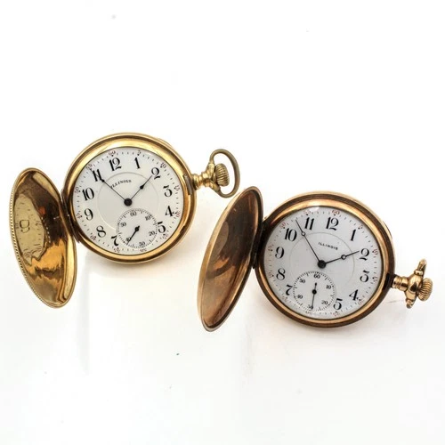 Antique 1916/1919 Illinois Hunter Men's Pocket Watches Lot of 2 #WB4213-5
