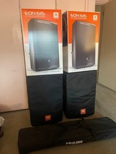 JBL EON 615 15" 1000W 2-Way POWERED SPEAKERS WITH BOXES , COVERS, STANDS MINT