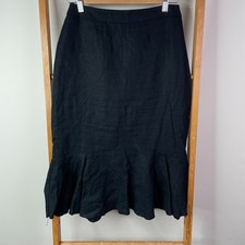 Jacqui-E Skirt Womens 6 Black Linen Flounce Ruffle Hem Pencil Knee Length Office