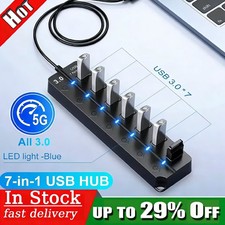 High Speed 7 Ports USB 3.0 HUB Power Splitter Extender Cable For PC Laptop UK