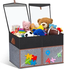 1 Pack Large Toy Storage Box with Clear Lid Collapsible Toys Chest Organizer Bin