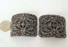 Antique French Cut Steel Shoe Buckles Pair Large Marcasite Iridescent Blue Color