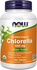 NOW, Organic Chlorella 500 mg with naturally occurring Chlorophyll, 200 Tablets