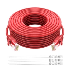 Cat 6 Ethernet Cable 60 Ft Red Outdoor/Indoor RJ45 LAN POE Fast Gaming Patch ...