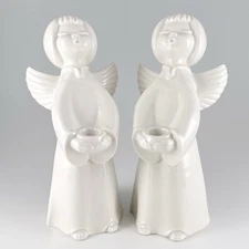 2 Porzellanmanufaktur Karl Klette White Porcelain Angel Christmas Candle Holders