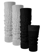 2 Pairs Winter Fleece Lined Leg Warmers for Women Warm Black,grey Cable Knit