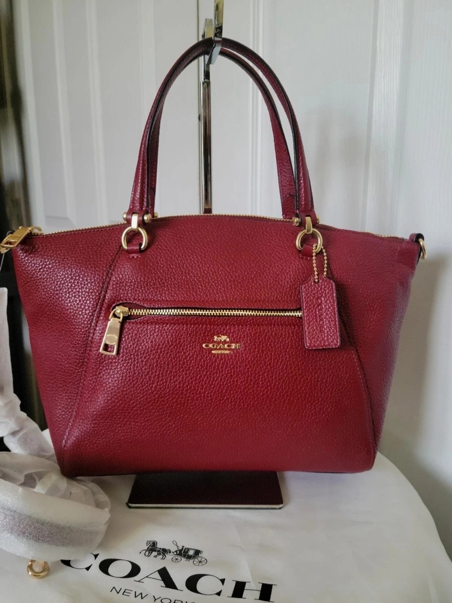 NWT Coach Prairie Satchel Crossbody Pebble Leather Deep Red Gold 79997