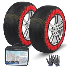 Automotive Snow Socks for Tire Red Textile Snow Chains Fabric Car Chains, 2 L