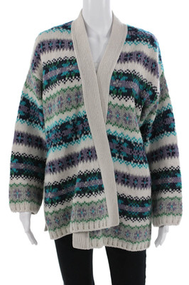 Closed Womens Fair Isle Beige Cotton Button Long Sleeve Cardigan Size M