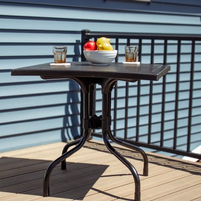 Square Plastic Top Outdoor Dining Table with Iron Legs - Black by Sunnydaze