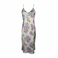 Dentelle Floral Slip Dress Women's Med Cream Pastel Midi 90s Cottagecore Vintage