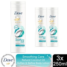 Dove Smoothing Care Body Lotion w/ Natural Coconut Oil Soften & Refine 250ml,3Pk