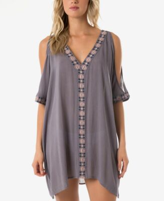 O'Neill Frances Cold-Shoulder Swimsuit  Cover-Up sz  M Charcoal Beachwear
