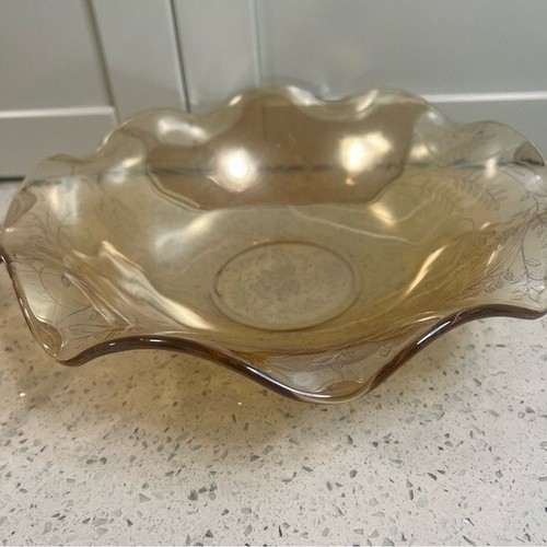 Vintage JEANETTE Set 2 Indiana Glass Carnival Floragold Louisa Bowl | Iridescent - Picture 2 of 11