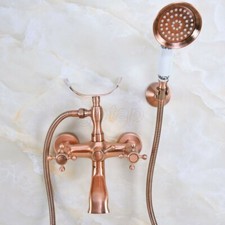 Red Copper Wall Mount Clawfoot Bath Tub Shower Faucet Sets w/ Handheld Shower