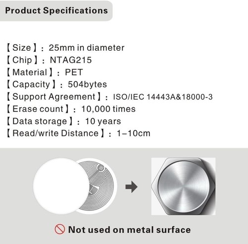 Versatile 200 NFC Tags - Round 1 Inch, Compatible with NFC Devices, 540 Bytes - 第 6/11 張圖片