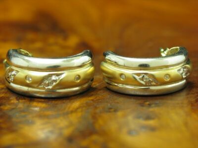 14kt 585 Gelbgold Halbcreolen mit Diamant Besatz / Ohrringe / Ohrstecker / 5,8g