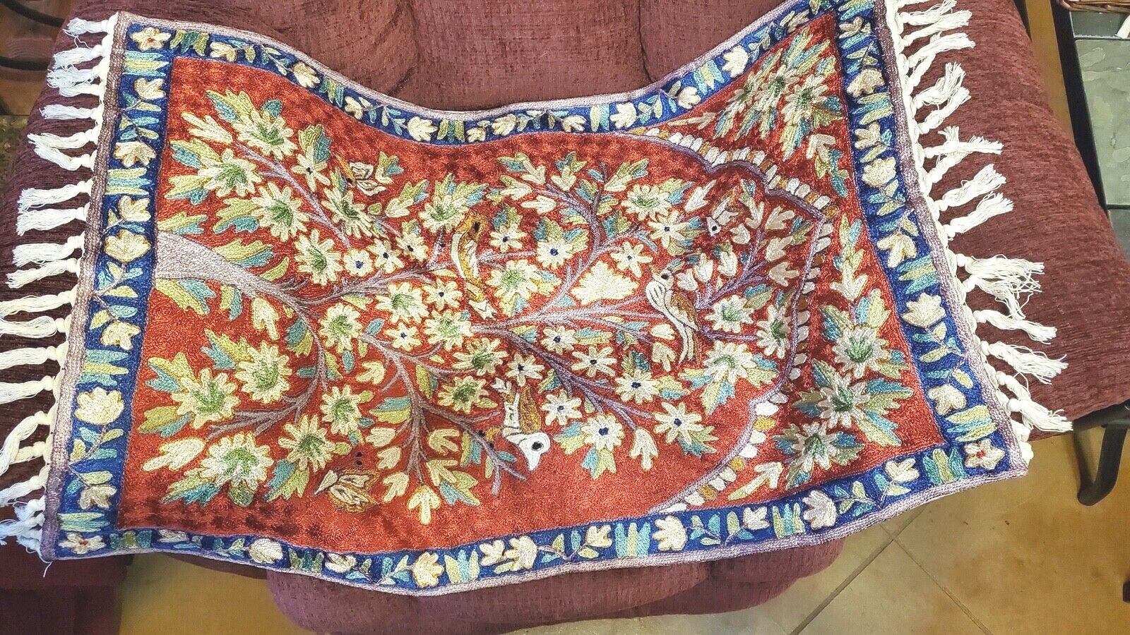 NEW SILK 2'x3' Chainstitch 100% Crewel Embroidered Area Rug Kashmir ...