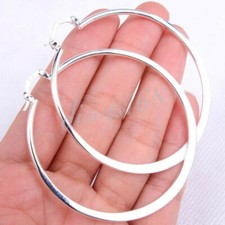 925 Sterling Silver Nickle-Free 55MM Large Light Weight Flat Hoop Earrings E10