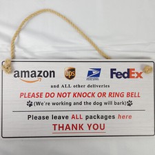 Please Do Not Knock Or Ring Doorbell Dog Will Bark Board Sign 12" x 6"