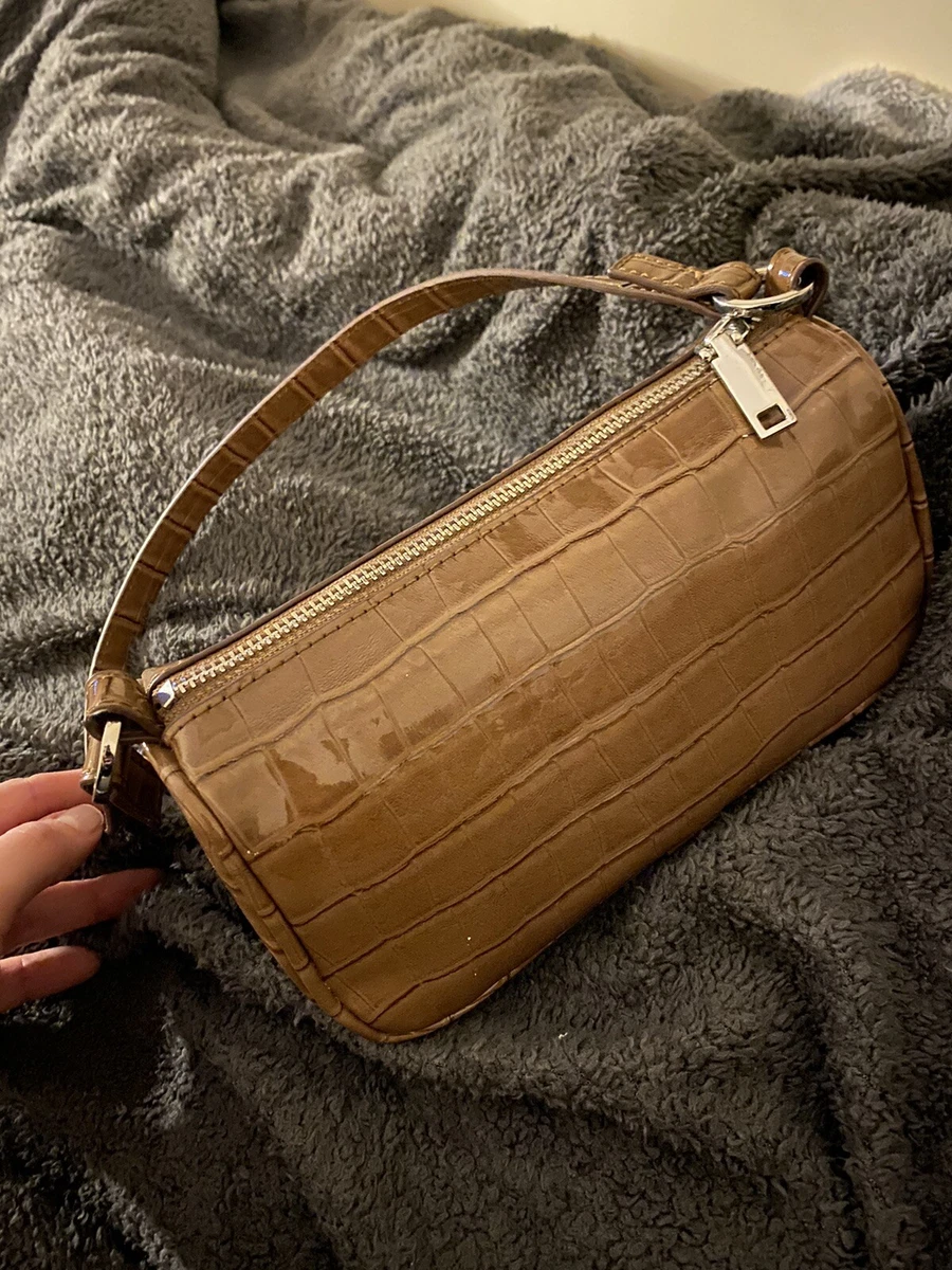 Mango Excellent Condition Croc Effect Brown Small Baguette Handbag