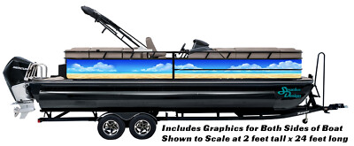Illustrated Sandy Beach Sea Graphic Kit Decal Fishing Boat Wrap Pontoon Vinyl