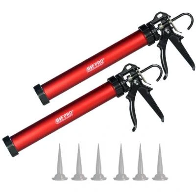 AWF PRO Pro Sausage Caulk Gun 25:1 Thrust, 20oz Foil Pack, 10oz Cartridge, 3 Tips, 2 PK