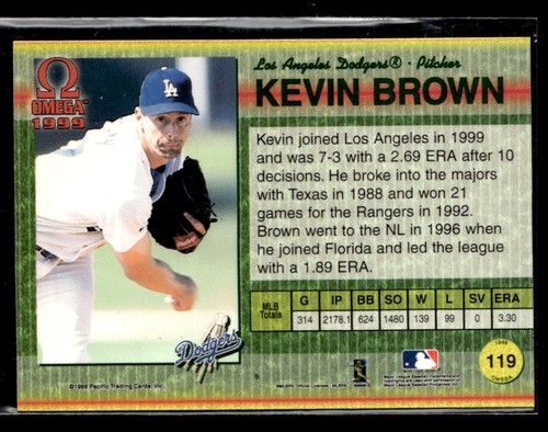 1999 PACIFIC OMEGA PREMIERE DATE PARALLEL BLANK SERIAL NO #119 KEVIN BROWN 1/1 - Picture 2 of 2