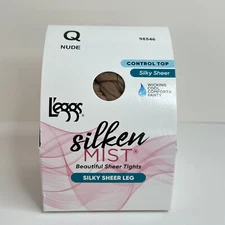 L'eggs Womens Size Q Large Nude Silken Mist Silky Sheer Pantyhose Control Top