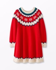 NEW Hanna Andersson Fair Isle Sweater Dress Red Scandi Snowflake Size 130/8-9
