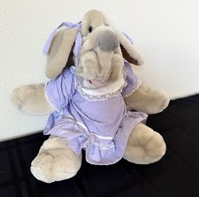 Vintage Wrinkles Ganz Bros 17" Girl Dog Puppet 1981 Purple Dress Full Outfit