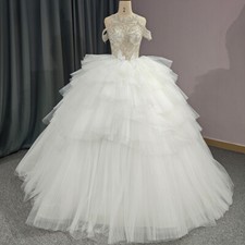 White Organza Wedding Dresses Ball Gown Sleeveless O-Neck Zipper Bridal Gowns