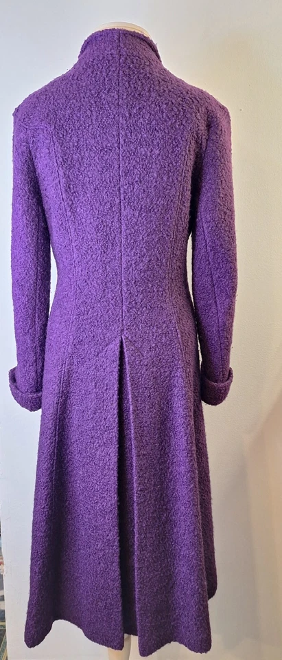 Vtg 1980s Long Purple Swing Coat Women's M Wool Frock Coat Union Made Classic - Image 2 of 4