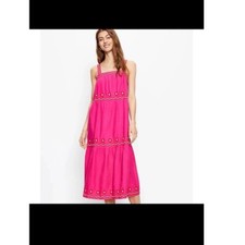 Ann Taylor LOFT Pink Embroidered Tiered Square Neck Midi Dress Size XS