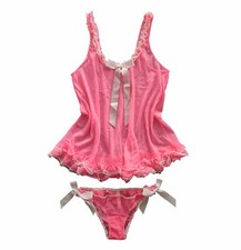 Victoria's Secret Pinterest Famous Neon Pink Babydoll Panty Set Sheer Lace Slip